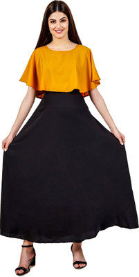 O Madam Women Maxi Yellow Full Length Dress