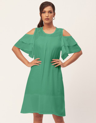 moomaya Women A-line Green Above Knee/Mid Thigh Length Dress