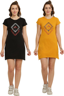 HouseOfCommon Women T Shirt Multicolor Above Knee/Mid Thigh Length Dress