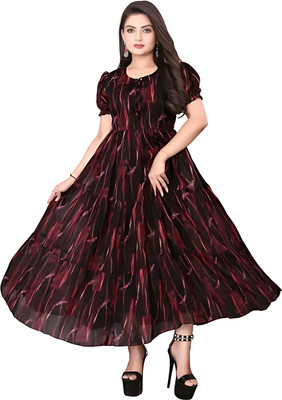 Vanray Fashion Women Fit and Flare Red Ankle Length Dress