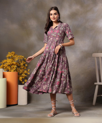 Stylum Women Fit and Flare Beige Maxi/Full Length Dress