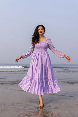 VAGHANI ENTERPRISE Women Fit and Flare Purple Midi/Calf Length Dress