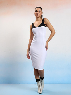 KOTTY Women Sheath White Midi/Calf Length Dress