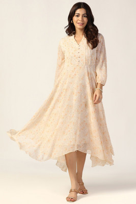 mustard Women A-line Multicolor Midi/Calf Length Dress