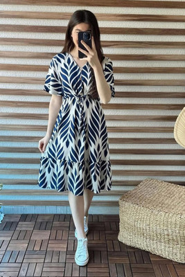 Vlbely Women Fit and Flare Blue Below Knee Dress