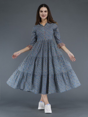 mahira Women Printed Anarkali Kurta(Blue)