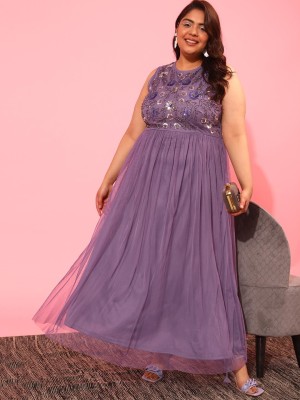 CURVY STREET Women Fit and Flare Purple Dress