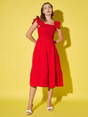 DIMPY GARMENTS Women Ruffled Red Maxi/Full Length Dress