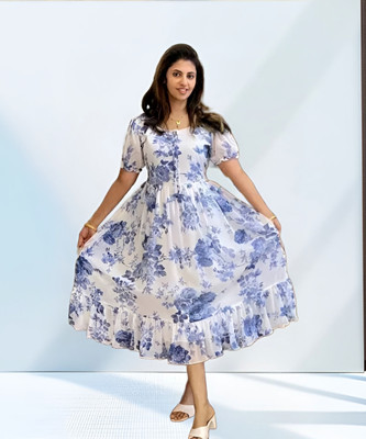 ALPHA COLLECTION Women A-line Multicolor Maxi/Full Length Dress