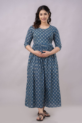 aashub Women A-line Light Blue Ankle Length Dress