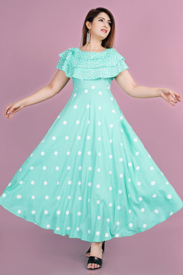 Anmi Women Fit and Flare Light Blue Maxi/Full Length Dress