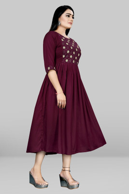 ShopGlobal Women Fit and Flare Multicolor Midi/Calf Length Dress