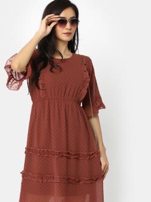 V-MART Women A-line Brown Dress