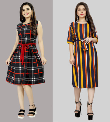tanvi creation Women Fit and Flare Yellow Knee Length Dress