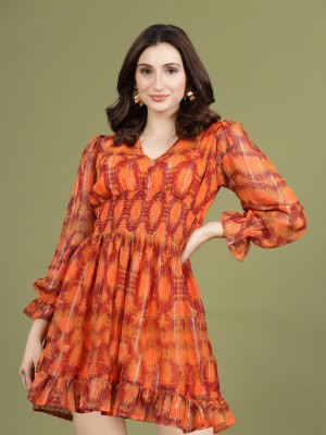 PLUSS Women A-line Orange Dress