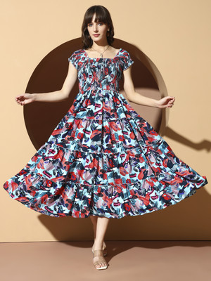 OTABU Women A-line Blue Mini/Short Dress