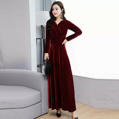 ARSH LIFESTYLE Women A-line Maroon Maxi/Full Length Dress