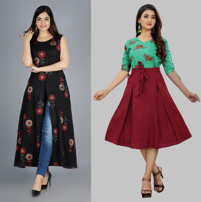tanvi creation Women A-line Maroon Midi/Calf Length Dress