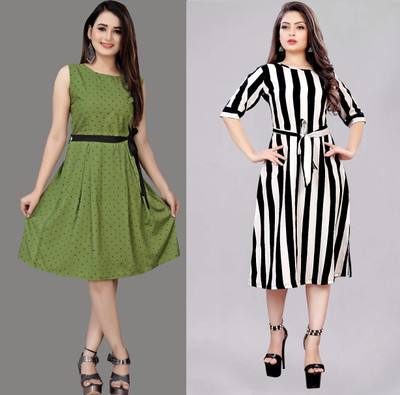 Hiral Creation Women A-line Multicolor Midi/Calf Length Dress