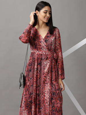 Showoff Women Wrap Pink Maxi/Full Length Dress