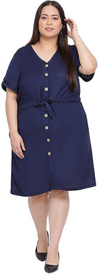 ZIBHI Women Shirt Dark Blue Knee Length Dress