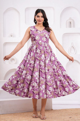 Kddy Clothing Women A-line Purple Below Knee Dress