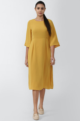 VAN HEUSEN Women A-line Yellow Midi/Calf Length Dress