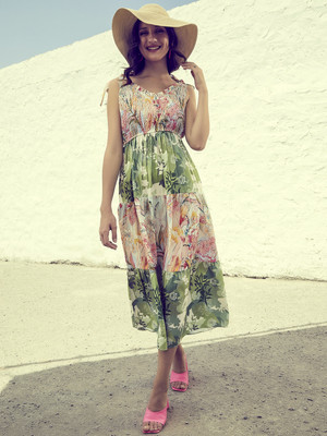 ATHENA Women Fit and Flare Multicolor Midi/Calf Length Dress