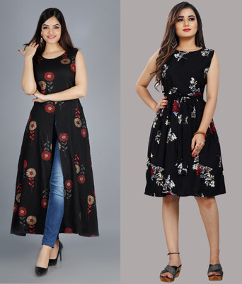 maruti fab Women Fit and Flare Multicolor Below Knee Dress