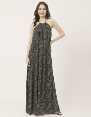 moomaya Women Maxi Dark Green, Light Green Full Length Dress