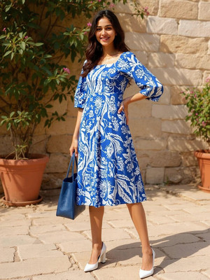 ZUMMER Women A-line Blue Above Knee/Mid Thigh Length Dress