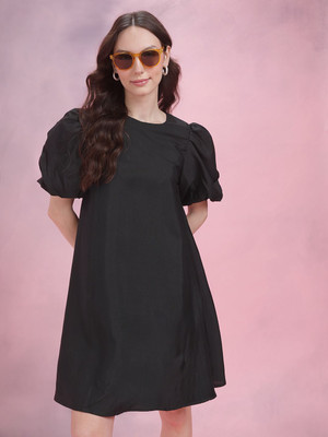 Dressberry Women A-line Black Above Knee/Mid Thigh Length Dress