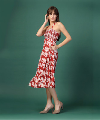 Oomph! Women A-line Red Midi/Calf Length Dress