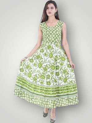 Tankavi Women Fit and Flare Green Knee Length Dress