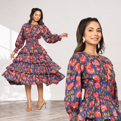 Leriya Fashion Women A-line Multicolor Knee Length Dress