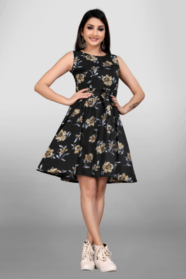 Lnfashionn Women A-line Black Knee Length Dress