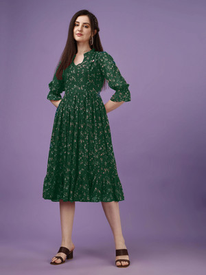 Herway Women A-line Multicolor Midi/Calf Length Dress