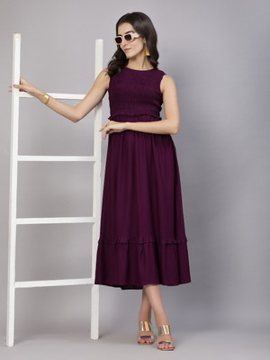 AAYU Women Fit and Flare Purple Midi/Calf Length Dress