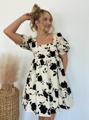 HouseOfCommon Women Fit and Flare White Mini/Short Dress