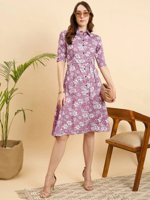 Dwarros Women Fit and Flare Multicolor Knee Length Dress