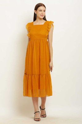 HRIKSHIKA FASHION Women Fit and Flare Orange Below Knee Dress