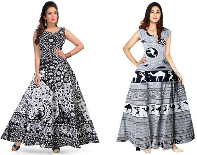 RADHA RANI COLLECTION Women A-line Multicolor Maxi/Full Length Dress