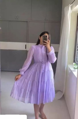 Anjelik Women Asymmetric Purple Above Knee/Mid Thigh Length Dress