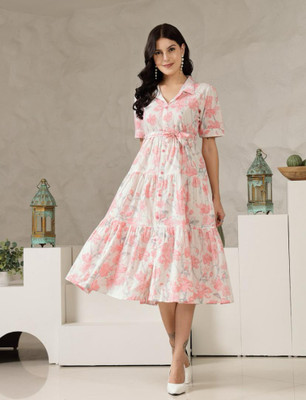 MARWAR ART Women A-line Pink Ankle Length Dress