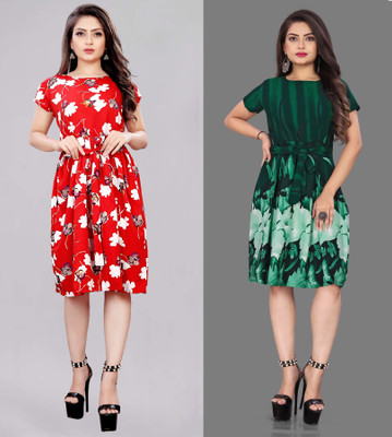tanvi creation Women Fit and Flare Multicolor Knee Length Dress