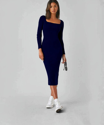 Ipshita Women Bodycon Blue Midi/Calf Length Dress