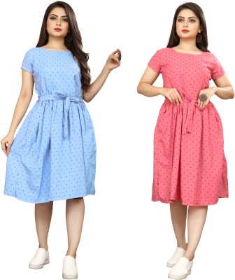 Nidhi Collection Women A-line Blue, Pink Dress