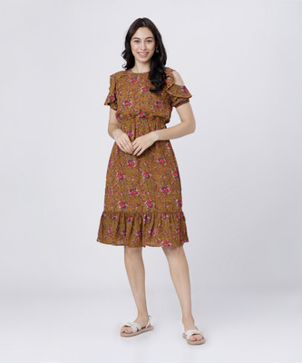Tokyo Talkies Women A-line Yellow Midi/Calf Length Dress