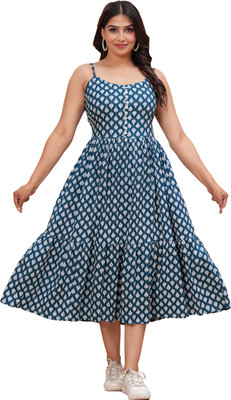 DRAPE AND DAZZLE Women Fit and Flare Green Midi/Calf Length Dress