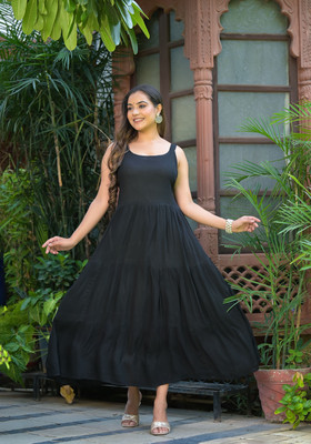 Genuss Women A-line Black Midi/Calf Length Dress